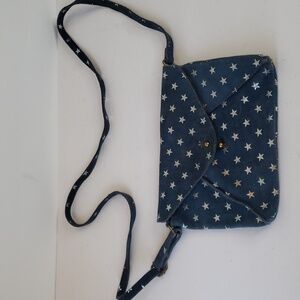 Free People Blue Seude Leather Silver Star Crossbody Bag